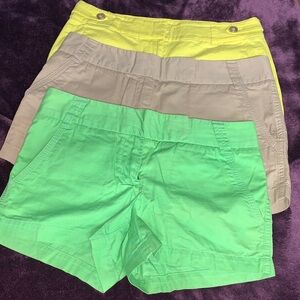 3 Pairs of Shorts- 2-J. Crew 1-Ann Taylor Women's Green, Yellow, and Tan Shorts
